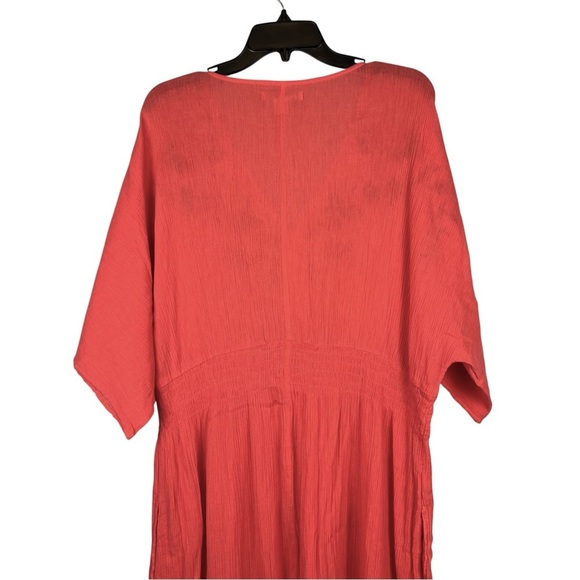 Coral Embroidered Boho Beach Dress 2X Plus Size 26/28 Gauzy Muumuu Resort Vacay - Picture 10 of 11